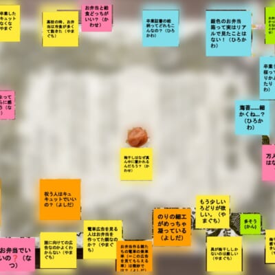 哲学キャンプのジンブンアトラスで、参加者が気づきを書いて貼った付箋のボード
